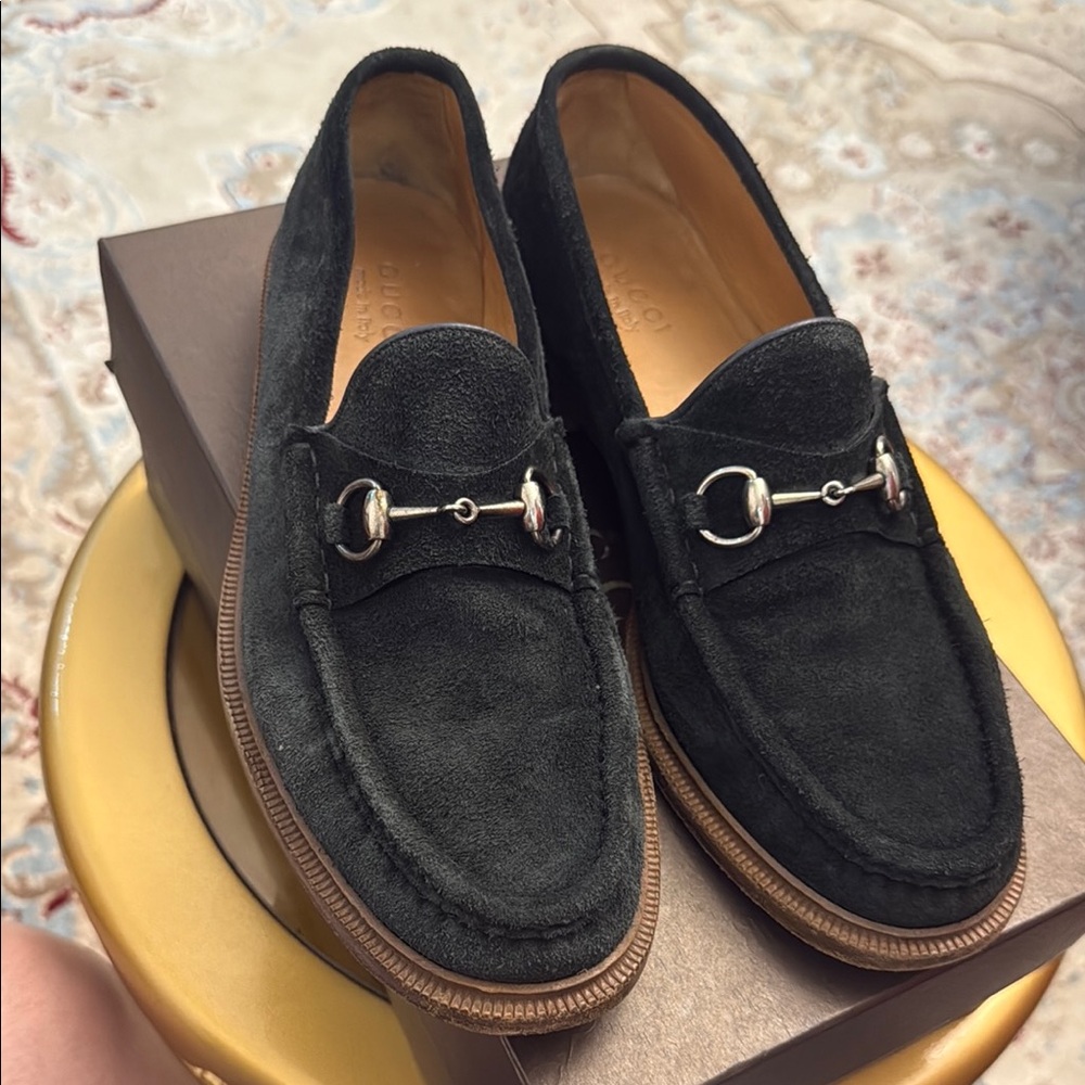 Gucci Black Horsebit Loafers with Suede Finish